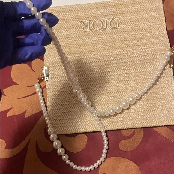 Dior Tan Woven Clutch with Pearl Accent - Picture 14 of 17